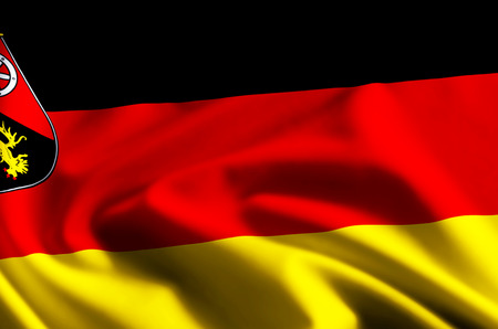 Rhineland-Palatinate  3D waving and closeup flag illustration with reflections. Usable for background and texture.の写真素材