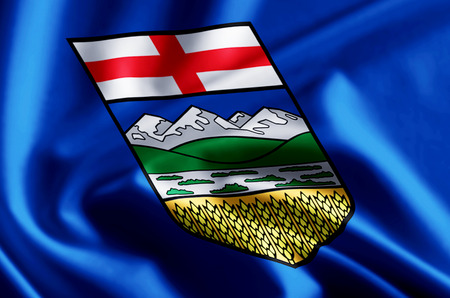 Alberta 3D waving and closeup flag illustration with reflections. Usable for background and texture.の写真素材