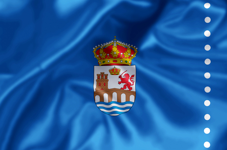 Ourense waving and closeup flag illustration. Perfect for background or texture purposes.の写真素材