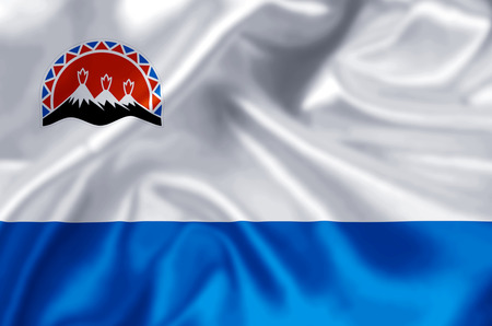 Kamchatka waving and closeup flag illustration. Perfect for background or texture purposes.の写真素材
