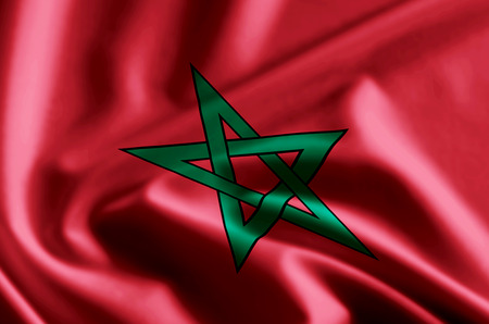Morocco 3D waving and closeup flag illustration with reflections. Usable for background and texture.の写真素材