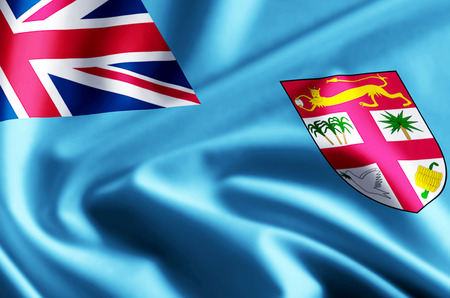 Fiji 3D waving and closeup flag illustration with reflections. Usable for background and texture.の写真素材