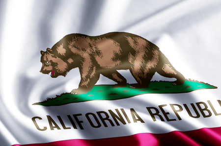 California 3D waving and closeup flag illustration with reflections. Usable for background and texture.の写真素材