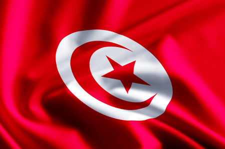 Tunisia 3D waving and closeup flag illustration with reflections. Usable for background and texture.の写真素材