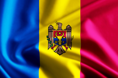 Moldova 3D waving and closeup flag illustration with reflections. Usable for background and texture.の写真素材