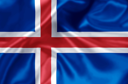 Iceland waving and closeup flag illustration. Perfect for background or texture purposes.の写真素材