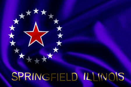 Springfield Illinois 3D waving and closeup flag illustration with reflections. Usable for background and texture.の写真素材