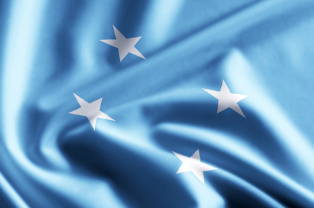 Micronesia 3D waving and closeup flag illustration with reflections. Usable for background and texture.の写真素材