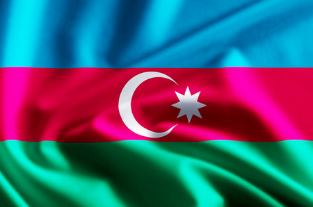Azerbaijan 3D waving and closeup flag illustration with reflections. Usable for background and texture.の写真素材