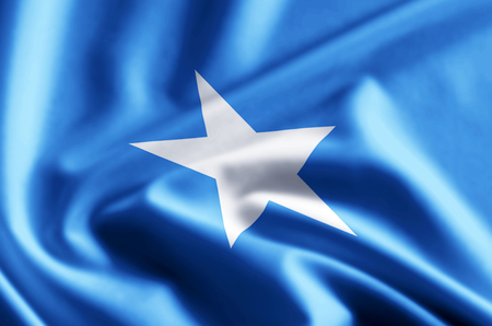 Somalia 3D waving and closeup flag illustration with reflections. Usable for background and texture.の写真素材