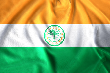 Miami Florida modern and realistic closeup flag illustration. Perfect for background or texture purposes.の写真素材