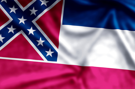 Mississippi stylish waving and closeup flag illustration. Perfect for background or texture purposes.の写真素材