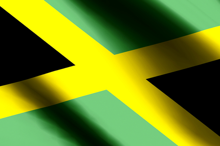 Jamaica stylish waving and closeup flag illustration. Perfect for background or texture purposes.の写真素材