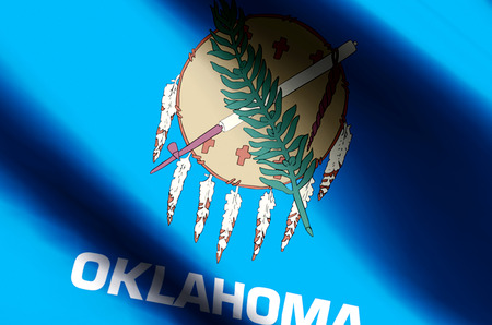 Oklahoma stylish waving and closeup flag illustration. Perfect for background or texture purposes.の写真素材