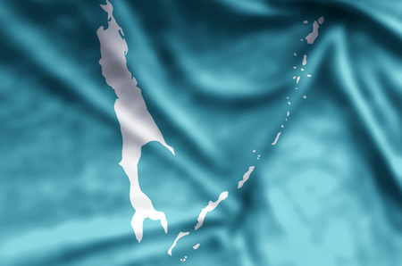 Sakhalin stylish waving and closeup flag illustration. Perfect for background or texture purposes.の写真素材