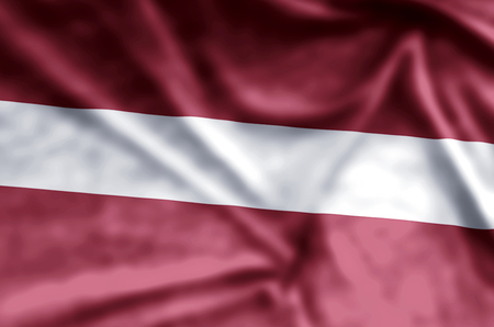 Latvia stylish waving and closeup flag illustration. Perfect for background or texture purposes.の写真素材