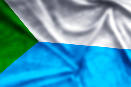 Khabarovsk stylish waving and closeup flag illustration. Perfect for background or texture purposes.の写真素材