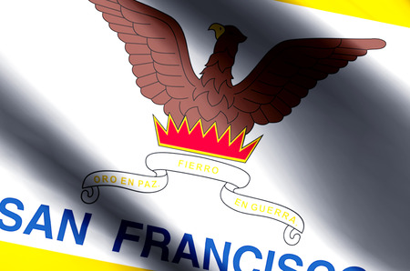 San Francisco stylish waving and closeup flag illustration. Perfect for background or texture purposes.の写真素材
