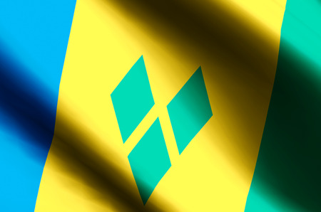 Saint vincent and the grenadines stylish waving and closeup flag illustration. Perfect for background or texture purposes.の写真素材