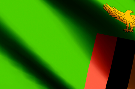 Zambia stylish waving and closeup flag illustration. Perfect for background or texture purposes.の写真素材