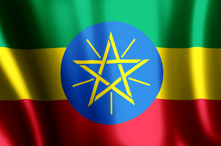 Ethiopia stylish waving and closeup flag illustration. Perfect for background or texture purposes.の写真素材