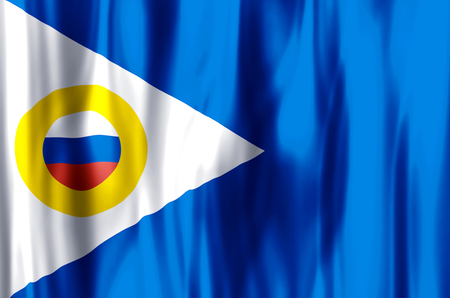 Chukotka stylish waving and closeup flag illustration. Perfect for background or texture purposes.の写真素材