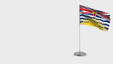 British Columbia 3D Flag isolated on white background. Waving in wind on steel flagpole.の写真素材