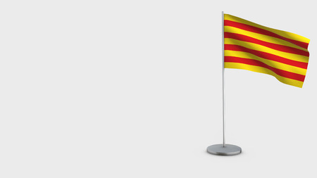 Catalonia 3D Flag isolated on white background. Waving in wind on steel flagpole.の写真素材