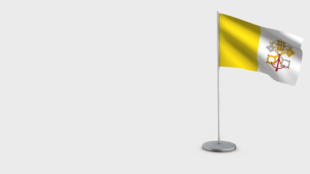 Vatican 3D Flag isolated on white background. Waving in wind on steel flagpole.の写真素材