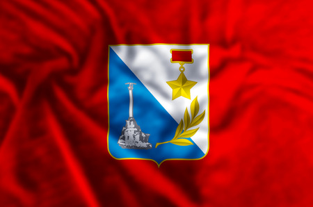 Sevastopol stylish waving and closeup flag illustration. Perfect for background or texture purposes.の写真素材