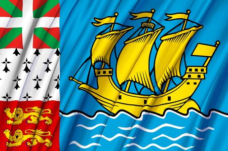 Saint-Pierre And Miquelon waving flag illustration. Countries of North and Central America. Perfect for background and texture usage.の写真素材