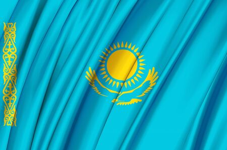 Kazakhstan waving flag illustration. Countries of Asia. Perfect for background and texture usage.の写真素材