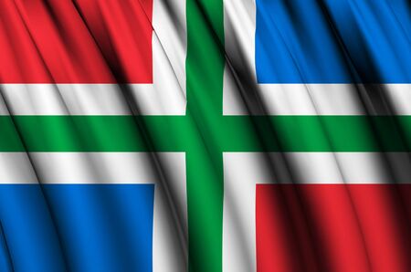 Groningen waving flag illustration. Regions of the Netherlands. Perfect for background and texture usage.の写真素材