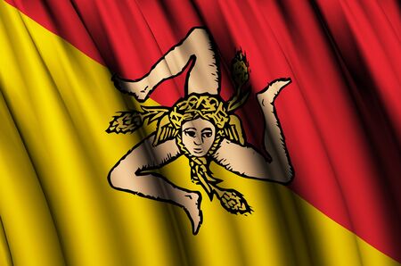 Sicily waving flag illustration. Regions of Italy. Perfect for background and texture usage.の写真素材