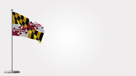 Maryland 3D waving flag illustration on Flagpole. Perfect for background with space on the right side.の写真素材