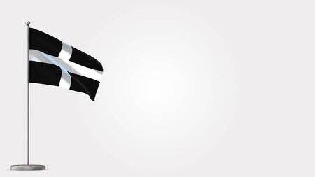 Cornwall 3D waving flag illustration on Flagpole. Perfect for background with space on the right side.の写真素材
