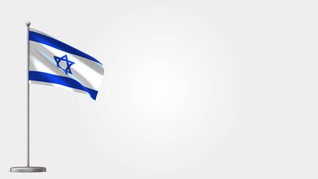 Israel 3D waving flag illustration on Flagpole. Perfect for background with space on the right side.の写真素材