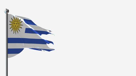 Uruguay 3D tattered waving flag illustration on Flagpole. Perfect for background with space on the right side.の写真素材