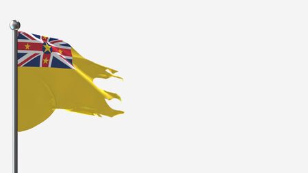 Niue 3D tattered waving flag illustration on Flagpole. Perfect for background with space on the right side.の写真素材