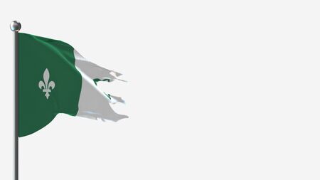 Franco-Ontarian 3D tattered waving flag illustration on Flagpole. Perfect for background with space on the right side.の写真素材