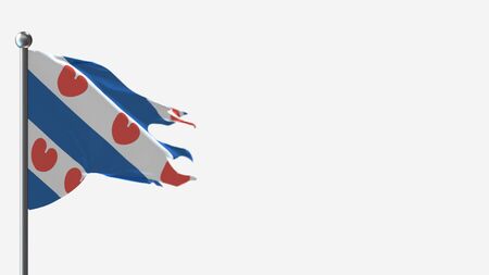 Frisian Flag 3D tattered waving flag illustration on Flagpole. Perfect for background with space on the right side.の写真素材