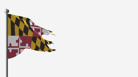 Maryland 3D tattered waving flag illustration on Flagpole. Perfect for background with space on the right side.の写真素材