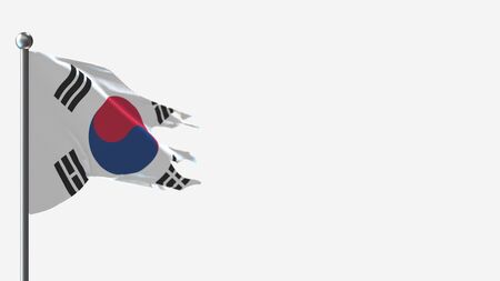 South Korea 3D tattered waving flag illustration on Flagpole. Perfect for background with space on the right side.の写真素材