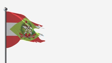 Santa Catarina 3D tattered waving flag illustration on Flagpole. Perfect for background with space on the right side.の写真素材