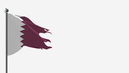 Qatar 3D tattered waving flag illustration on Flagpole. Perfect for background with space on the right side.の写真素材