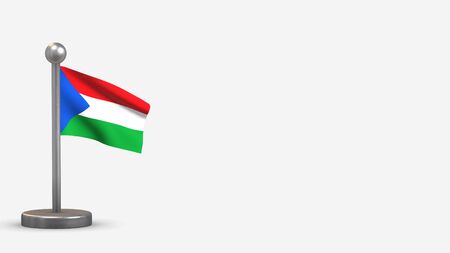Imbabura 3D waving flag illustration on a tiny metal flagpole. Isolated on white background with space on the right side.の写真素材