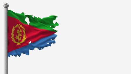 Eritrea 3D tattered waving flag illustration on Flagpole. Isolated on white background with space on the right side.の写真素材