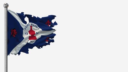 Fort Wayne Indiana 3D tattered waving flag illustration on Flagpole. Isolated on white background with space on the right side.の写真素材