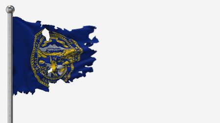 Nebraska 3D tattered waving flag illustration on Flagpole. Isolated on white background with space on the right side.の写真素材