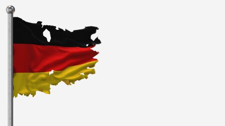 Germany 3D tattered waving flag illustration on Flagpole. Isolated on white background with space on the right side.の写真素材